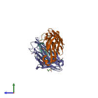 PDB entry 5kvf coloured by chain, side view.