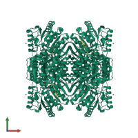 Homo tetrameric assembly 1 of PDB entry 5l2m coloured by chemically distinct molecules, front view.