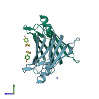 PDB entry 5l4j coloured by chain, side view.