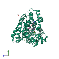 PDB entry 5laq coloured by chain, side view.