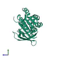 PDB entry 5lb2 coloured by chain, side view.