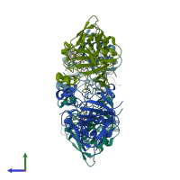 PDB entry 5llp coloured by chain, side view.
