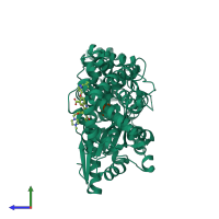 PDB entry 5lof coloured by chain, side view.