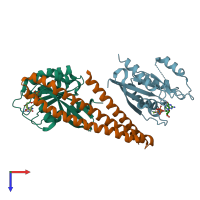 PDB entry 5lpn coloured by chain, top view.