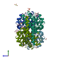 PDB entry 5lu5 coloured by chain, side view.