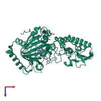 Monomeric assembly 1 of PDB entry 5lw9 coloured by chemically distinct molecules, top view.