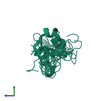 PDB entry 5lxl coloured by chain, ensemble of 20 models, side view.