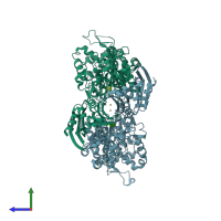 PDB entry 5m1a coloured by chain, side view.