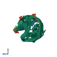 PDB entry 5mcr coloured by chain, ensemble of 10 models, side view.