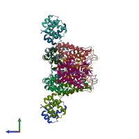 PDB entry 5md2 coloured by chain, side view.