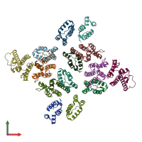 PDB entry 5mdb coloured by chain, front view.