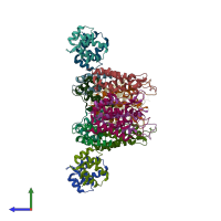 PDB entry 5mdb coloured by chain, side view.