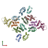 PDB entry 5mdg coloured by chain, front view.