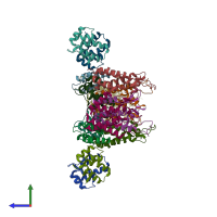 PDB entry 5mdg coloured by chain, side view.