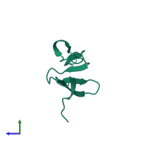 Monomeric assembly 1 of PDB entry 5mfy coloured by chemically distinct molecules, side view.