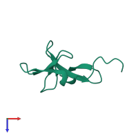 Monomeric assembly 1 of PDB entry 5mfy coloured by chemically distinct molecules, top view.