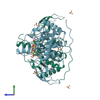 PDB entry 5mfz coloured by chain, side view.