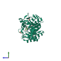 PDB entry 5mhb coloured by chain, side view.