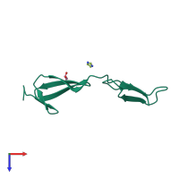 Monomeric assembly 2 of PDB entry 5nb8 coloured by chemically distinct molecules, top view.