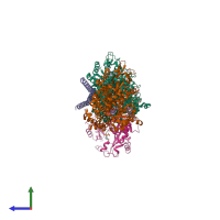 Hetero hexameric assembly 1 of PDB entry 5ng1 coloured by chemically distinct molecules, side view.