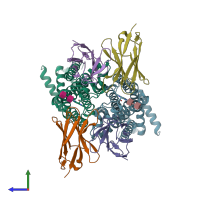 PDB entry 5njg coloured by chain, side view.