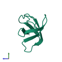 Monomeric assembly 2 of PDB entry 5np3 coloured by chemically distinct molecules, side view.