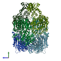 PDB entry 5nsk coloured by chain, side view.
