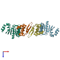 PDB entry 5nt7 coloured by chain, top view.