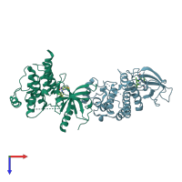 PDB entry 5nud coloured by chain, top view.