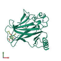 Monomeric assembly 1 of PDB entry 5o1f coloured by chemically distinct molecules, front view.