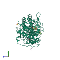 PDB entry 5oa6 coloured by chain, side view.