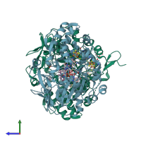 PDB entry 5obp coloured by chain, side view.