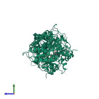 Homo dimeric assembly 2 of PDB entry 5ocs coloured by chemically distinct molecules, side view.