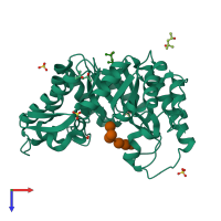 PDB entry 5ofl coloured by chain, top view.