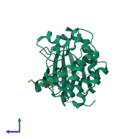 PDB entry 5one coloured by chain, side view.