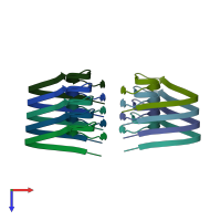 PDB entry 5oqv coloured by chain, top view.