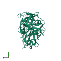 Monomeric assembly 1 of PDB entry 5p2j coloured by chemically distinct molecules, side view.