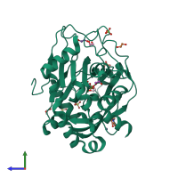 PDB entry 5ph7 coloured by chain, side view.