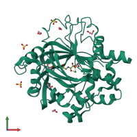 Monomeric assembly 1 of PDB entry 5pk1 coloured by chemically distinct molecules, front view.