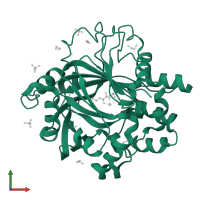 Lysine-specific demethylase 4D in PDB entry 5pk1, assembly 1, front view.