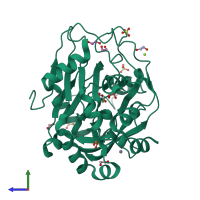 PDB entry 5pk4 coloured by chain, side view.