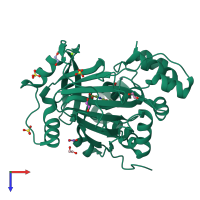 PDB entry 5pku coloured by chain, top view.