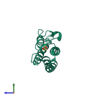 Monomeric assembly 1 of PDB entry 5pp6 coloured by chemically distinct molecules, side view.