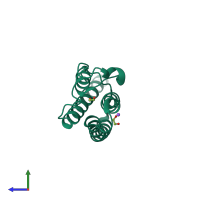 Monomeric assembly 2 of PDB entry 5pp6 coloured by chemically distinct molecules, side view.