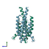 PDB entry 5pt8 coloured by chain, side view.