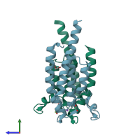 PDB entry 5pu2 coloured by chain, side view.