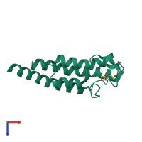 Monomeric assembly 1 of PDB entry 5pul coloured by chemically distinct molecules, top view.