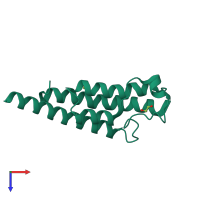 Monomeric assembly 2 of PDB entry 5pul coloured by chemically distinct molecules, top view.