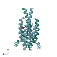 PDB entry 5pul coloured by chain, side view.