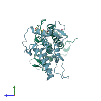 PDB entry 5pxn coloured by chain, side view.